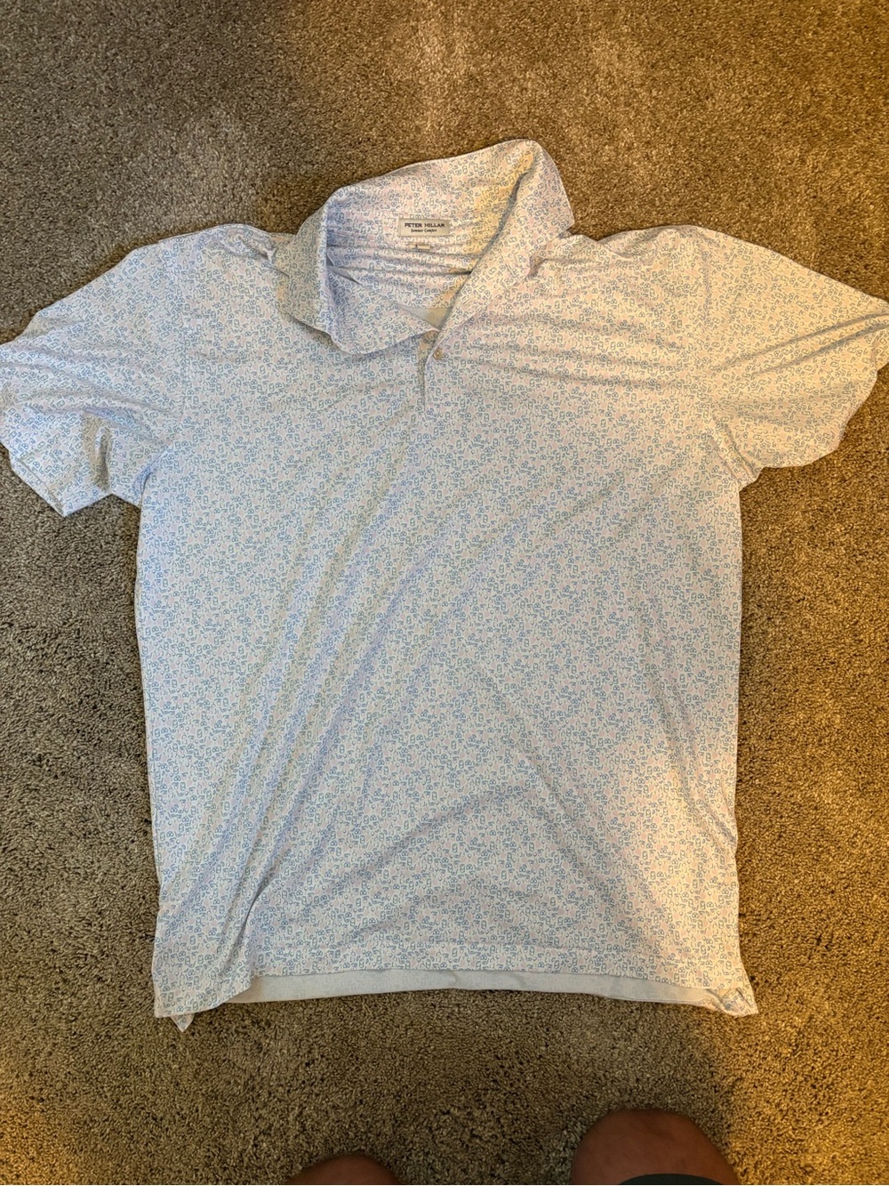 Peter Millar White Polo with Light Blue Micro-Print